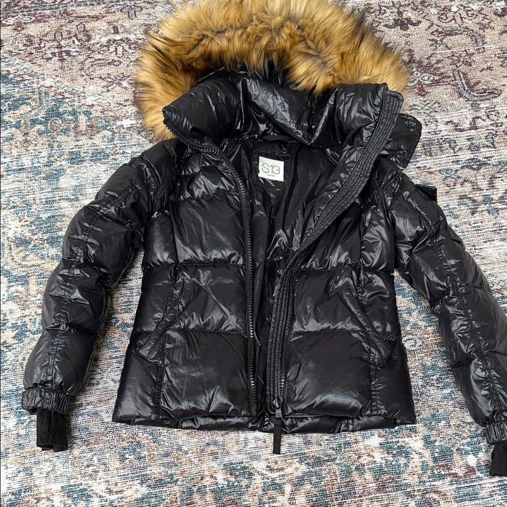 SAM. Black Puffer Jacket with Faux Fur Trim